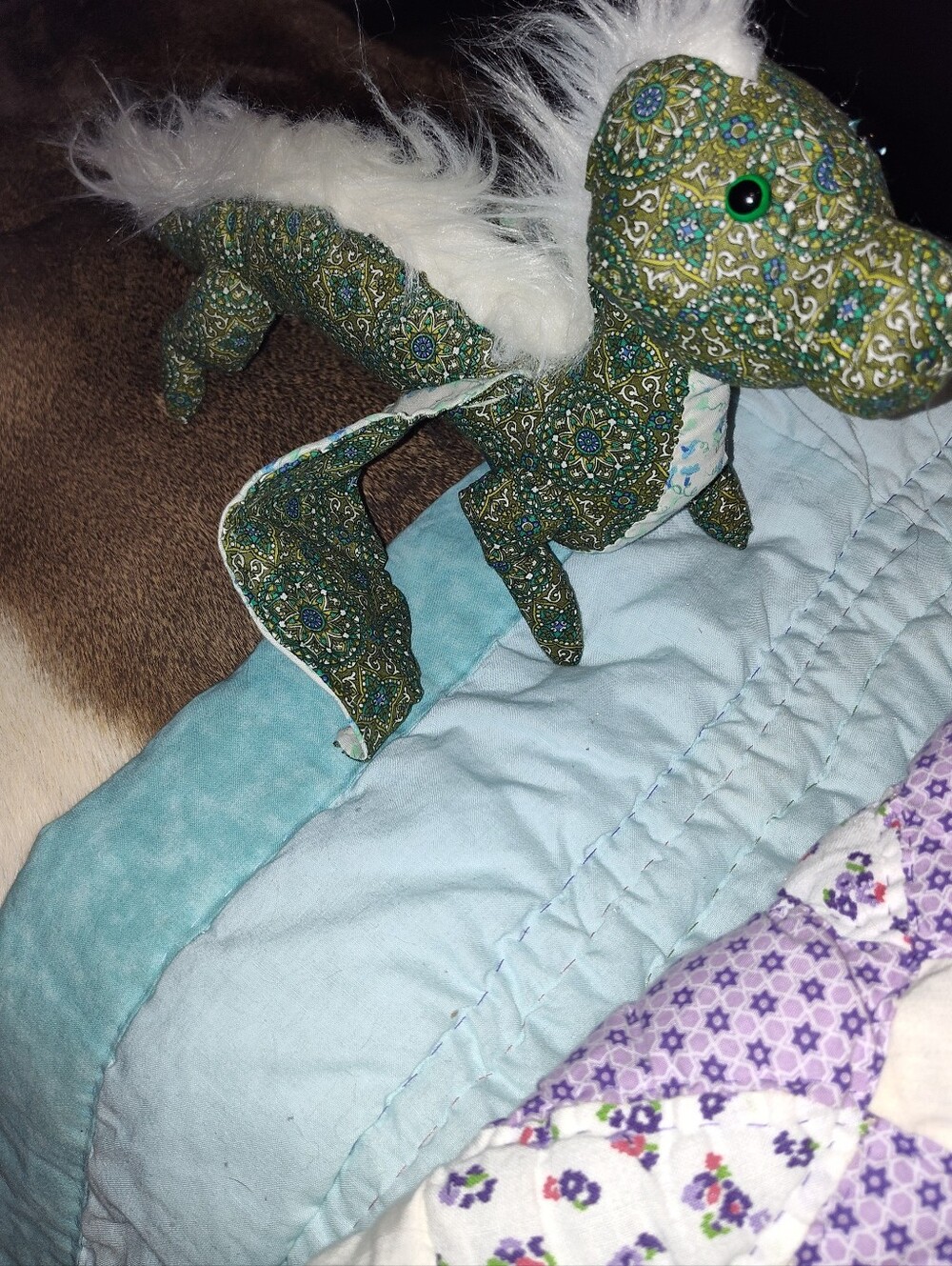 Handmade Green Patterned Dragon Stuffed Animal Plush